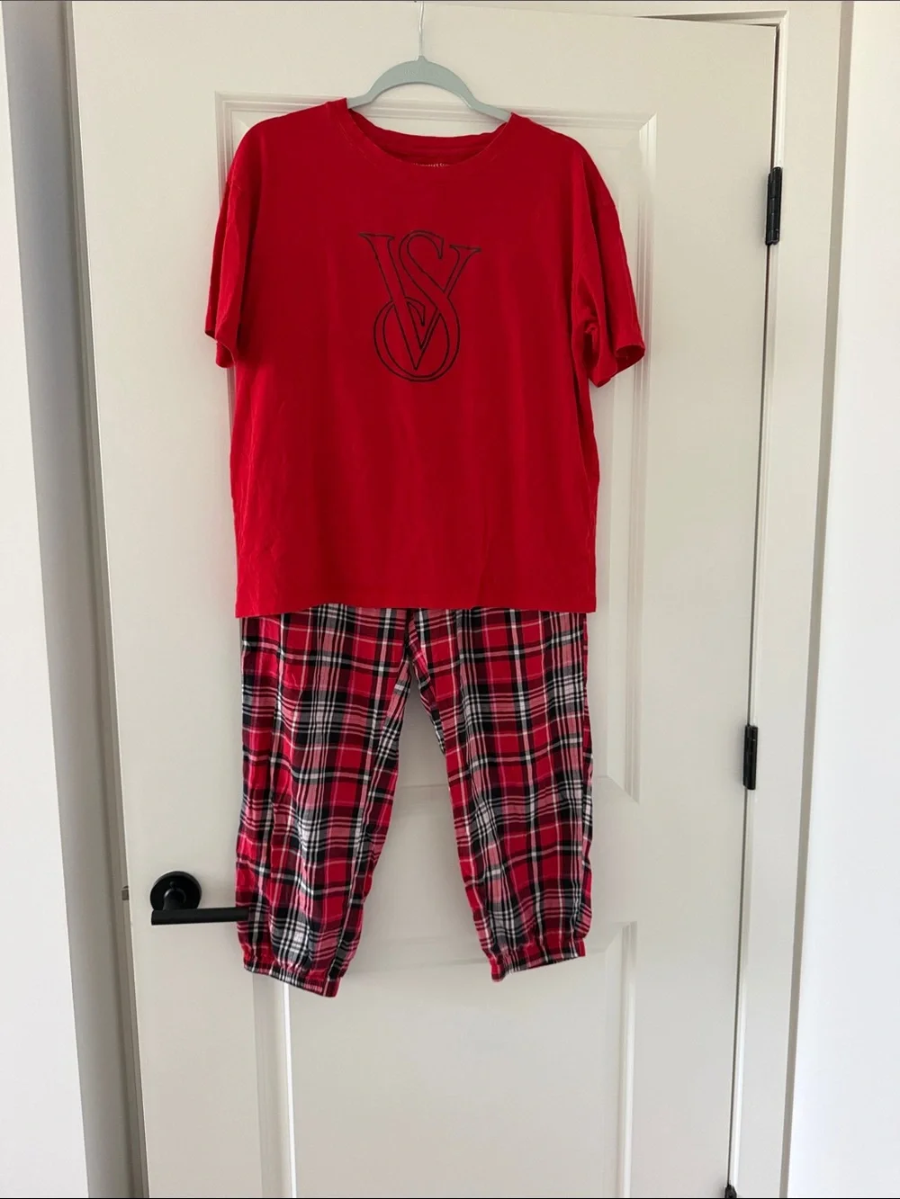 Kids Red Plaid Pajama Set with Logo Tee